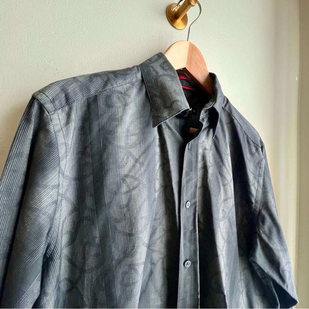 Bugatchi Uomo Gray Patterned Long Sleeve Button-Down Shirt 100% Cotton Men’s M